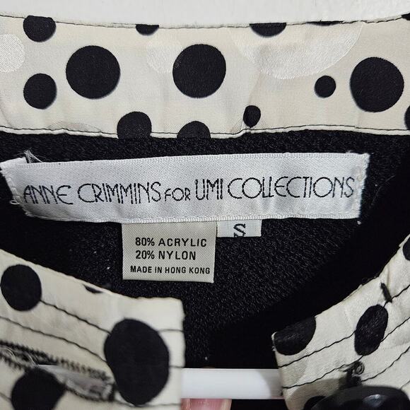 NWT 80s Vintage Anne Crimmins for Umi Black Polka Dot Trim Sweater Blazer Size S - Picture 6 of 7